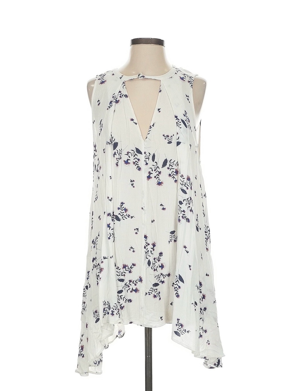 Free People White Floral Mini Dress with Navy & Purple Print